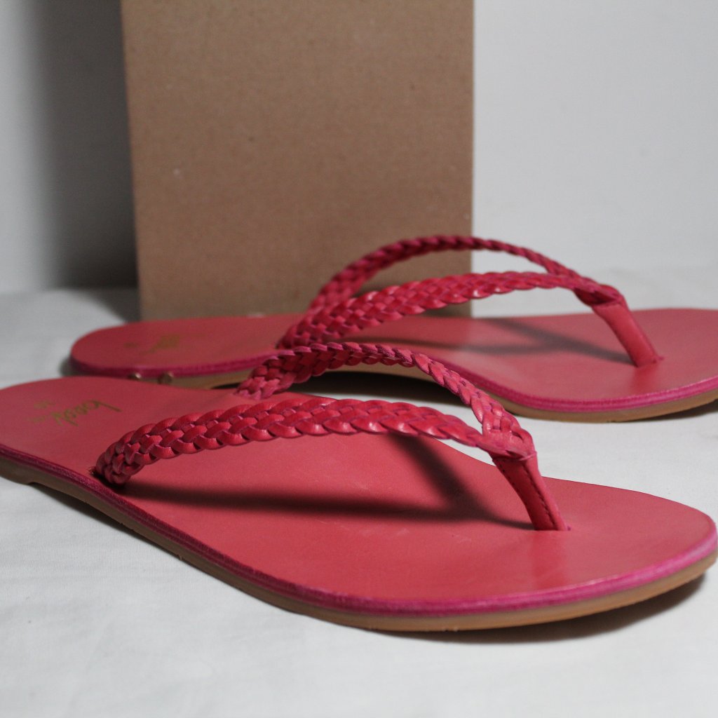 Nwb Beek Seabird Woven Flat Flats Slides Slip Ons Hibiscus Pink Sandals